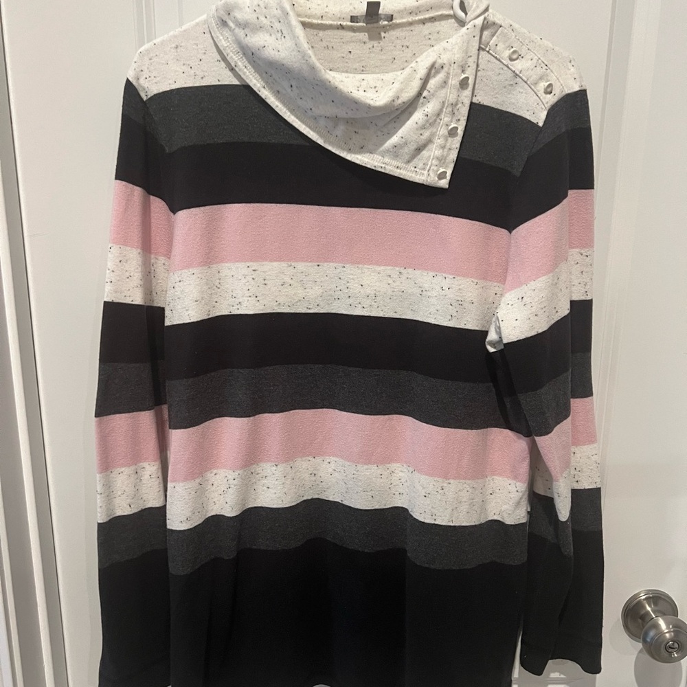Talbots Black, Pink, and White Striped Top